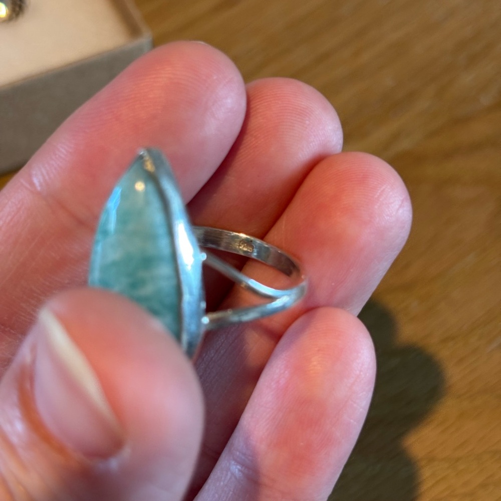 Teardrop Amazonite Ring Sterling Silver Size 9 - image 3
